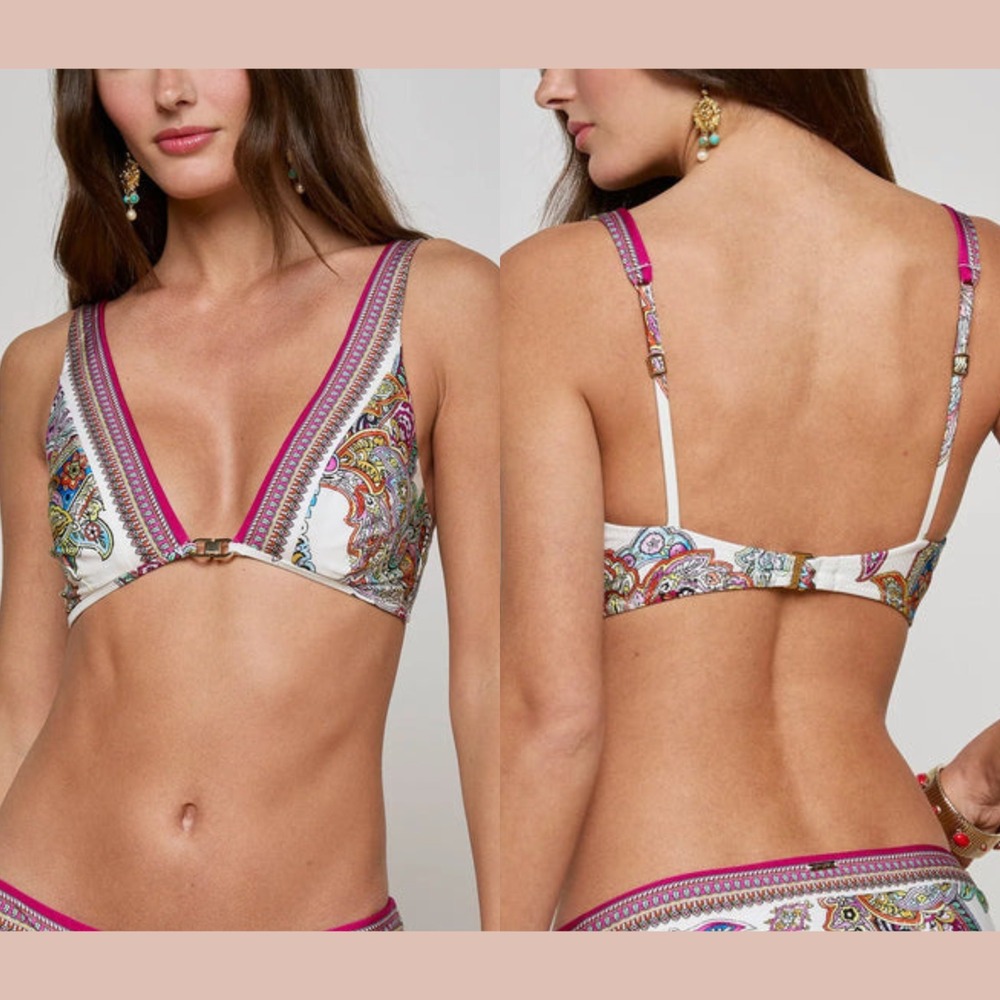 NEW $150 L'agence [ Large ] Lexie Bright Paisley Bikini Top White‎  #U1696